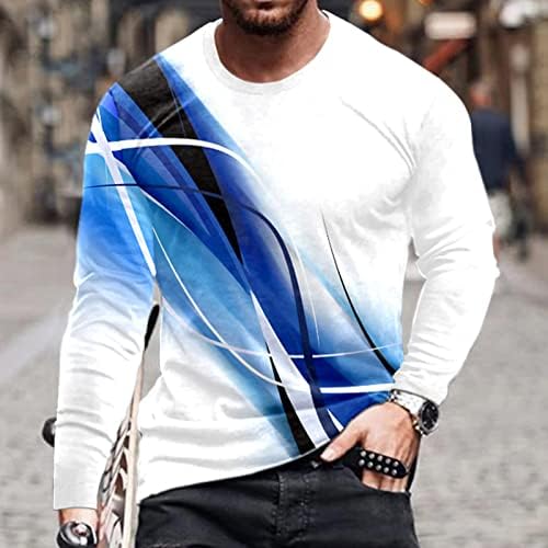 חולצות טי שרוול ארוכות לגברים קו סוודר צוואר עגול קז'ן 3D חולצה מודפסת חולצה חולצה בחולצה