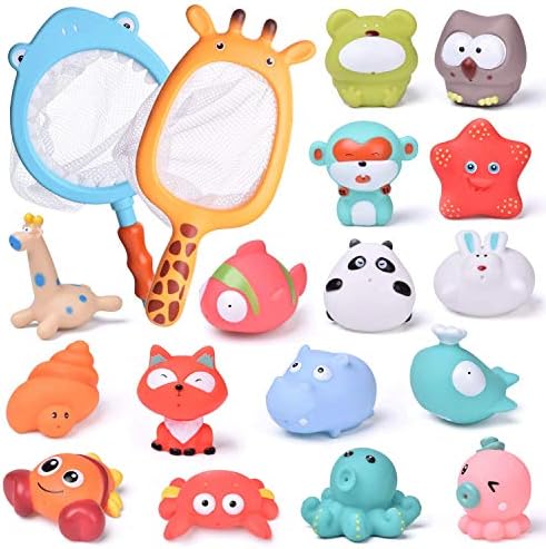 צעצועים קטנים מהנים 18 יחידות אמבטיה לתינוקות עם חיות אוקיינוס ​​חמודות רכות אמבטיות ורשת דיג, צעצועי מים לילדים