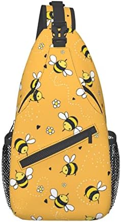 תיק קלע דבורים צהוב לנשים גברים גברים קרוס גוף כתף תרמיל דבורי דבש חמודות עם פרחים מבודדים על רקע צהוב שקיות חזה
