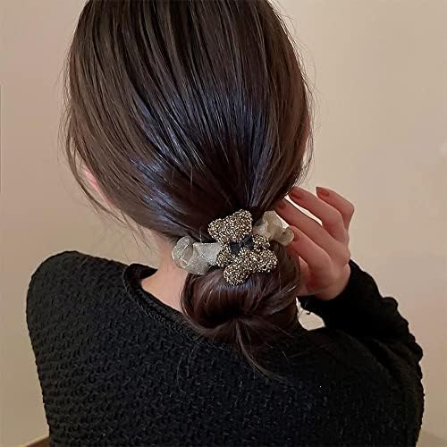 נשים שיער קשרי טרנדי אלגנטי קוקו מחזיק שיער להקות קריסטל שיער טבעות דוב אורגנזה שיער חבלי