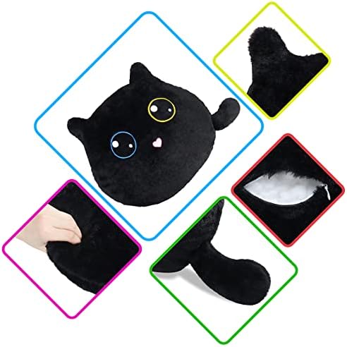 שחור חתול קטיפה כריות, רך שחור חתול ממולא בעלי חיים, חמוד חתול כרית קוואי שחור כרית בובה,שומן חתול צורת עיצוב ספה כרית קישוט בובת שחור