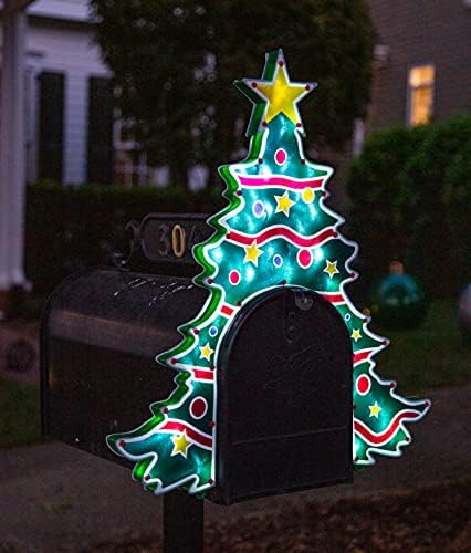 אלף לוגיקה טופר תיבת דואר עץ חג המולד - השתמש כקישוט חג המולד בחוץ - שלט רחוק נורות LED בהירות עם טיימר - כיסוי תיבת דואר, בסיס מגנטי
