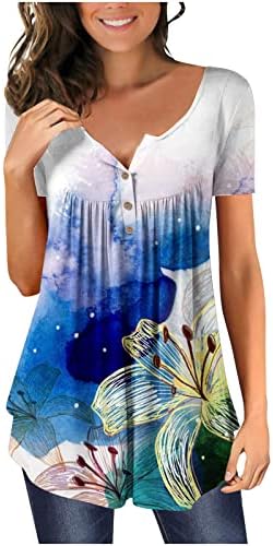 MRGIINRI נשים טוניקת אופנה קיץ 2023 חולצות T מקדימות של שרוול קציר מזדמן בוהו פרחוני חמוד חולצות חותמות לחותלות