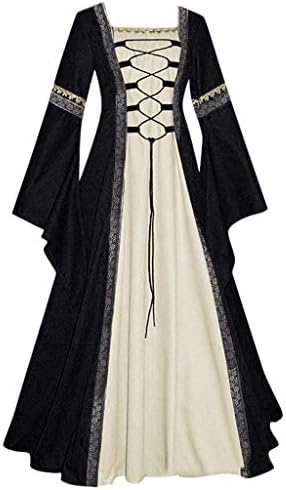 אורך רצפת נשים וינטג 'שמלה גותית שמלת נשים שמלות נשים טוניקות שמלות תחפושת מימי הביניים ויקטוריאנית שחור