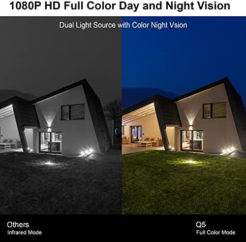 מצלמות הייאל לאבטחה ביתית, מצלמות מעקב ביתיות המופעלות על סוללה עם סוללה עם זרקור ואזעקת סירנה, ראיית לילה צבעוני 1080p, חיישן זיהוי תנועה