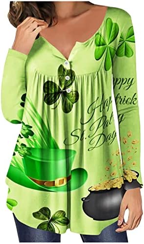 Pimoxv Saint Patricks Day חולצות נשים טוניקות ארוכות ללבוש עם חותלות הדפס שמרוק חמוד קפלים מחבוא בטן הנלי חולצה