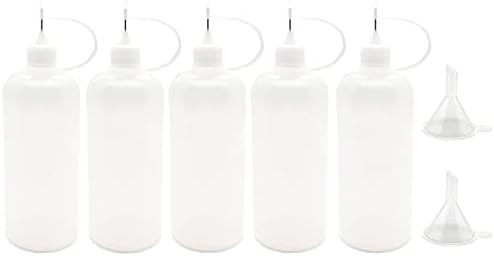 Myyzmy 5 PCS בקבוקי מוליך קצה דיוק, בקבוק קצה מחט 4 גרם, עם 2 PCS מיני משפך, מכסה לבן