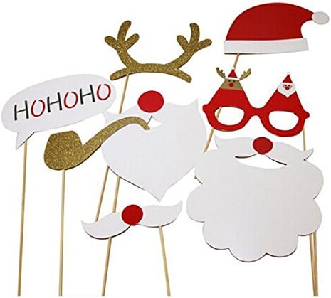 SEWACC 8 יחידים לחג המולד תאי תמונות אבזרים ערכת DIY לציוד למסיבות הכוללת משקפיים שפם צבי קרן סנטה כובע בית קישוט