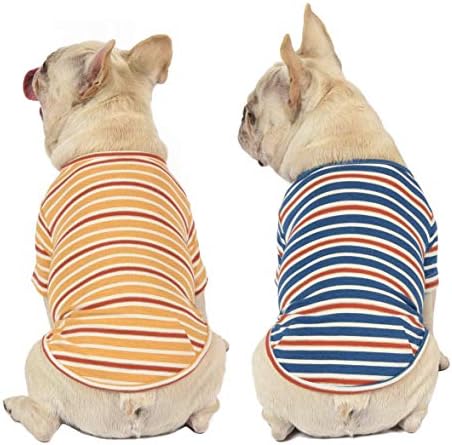 חולצת טריקו של קנאפלן כלבים כותנה פסים, בגדי חיית מחמד קיץ לכלבים קטנים, טי עם גורים רכים של דו-חבילה טי של הלבשה, טי, נוח נוח, צהוב כחול